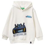 United Colors Of Benetton Erkek Çocuk Batwheels Baskılı Logo Etiketli Nervürlü Kapüşonlu Sweatshirt,Ekru 12-18 Ay