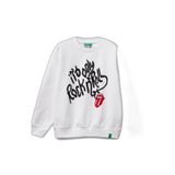 United Colors of Benetton Erkek Çocuk Beyaz Rolling Stones Baskılı Etiket Logolu Bisiklet Yaka Sweatshirt | Beyaz | 11-12 Yaş