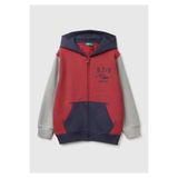 United Colors of Benetton Erkek Çocuk Bordo-Gri Önü Logo Baskılı Cepli Fermuarlı Şardonlu Sweatshirt