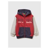 United Colors of Benetton Erkek Çocuk Bordo-Gri Önü Logo Baskılı Fermuarlı Regular Fit Kapüşonlu Sweatshirt