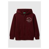 United Colors of Benetton Erkek Çocuk Bordo Önü Logo Detaylı Fermuarlı Kapüşonlu Sweatshirt