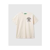United Colors of Benetton Erkek Çocuk Ekru Benetton Logo Baskılı T-Shirt