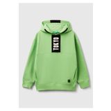 United Colors of Benetton Erkek Çocuk Fıstık Yeşili Baskı Şerit Detaylı Logo Etiketli Kapüşonlu Sweatshirt, Fıstık Yeşili, 6-7 Yaş