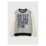 United Colors of Benetton Erkek Çocuk Gri-Krem Önü Logo Baskılı Nervürlü Şardonlu Sweatshirt