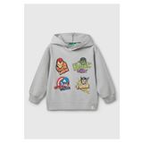 United Colors of Benetton Erkek Çocuk Gri Melanj Marvel Kahraman Baskılı Etiket Logolu Kapüşonlu Sweatshirt, Gri Melanj, 18-24 AY