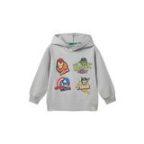 United Colors of Benetton Erkek Çocuk Gri Melanj Marvel Kahraman Baskılı Etiket Logolu Kapüşonlu Sweatshirt, Gri Melanj, 2-3 Yaş