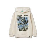 United Colors of Benetton Erkek Çocuk Gri-Yeşil Tazmanya Baskılı Ribanalı Kapüşonlu Oversize Sweatshirt, 225A3J73C205I