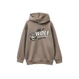 United Colors of Benetton Erkek Çocuk Haki Kahve Önü Baskılı Düşük Omuzlu Kapüşonlu Sweatshirt, 13-14-yas, 225A3J73C205C, Haki Kahve, erkek-çocuk