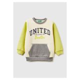 United Colors of Benetton Erkek Çocuk Hardal-Ekru Önü Logo Baskılı Cepli Bisiklet Yaka Regular Fit Sweatshirt