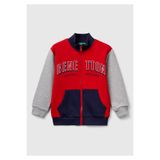 United Colors of Benetton Erkek Çocuk Kırmızı-Gri Logo Detaylı Önü Fermuarlı Ribana Detaylı Sweatshirt