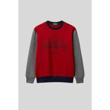 United Colors of Benetton Erkek Çocuk Kırmızı-Gri Önü Logo Baskılı Bisiklet Yaka Regular Fit Sweatshirt