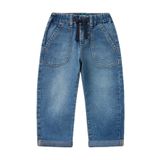 United Colors of Benetton Erkek Çocuk Koyu Denim Beli Büzgü İpli Yama Cepli Denim Havuç Pantolon, Koyu Denim, 5-6 Yaş