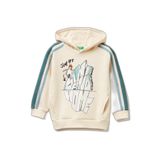 United Colors of Benetton Erkek Çocuk Koyu Gri Önü Baskılı Kolları Şeritli Kapüşonlu Şardonlu Sweatshirt, 225A3YBPG2018