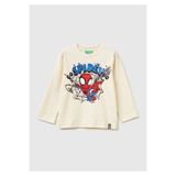 United Colors of Benetton Erkek Çocuk Krem Spiderman Baskılı Logo Etiketli Uzun Kollu T-shirt