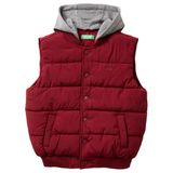 United Colors Of Benetton Erkek Çocuk Logo Detaylı Nervürlü Çıkarılabilir Kapüşonlu Dolgulu Yelek,Bordo 8-9 Yaş