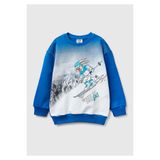 United Colors of Benetton Erkek Çocuk Mavi Baskılı Bisiklet Yaka Sweatshirt