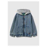 United Colors of Benetton Erkek Çocuk Mavi Logo Etiketli Polar Kapüşonlu Denim Bomber Ceket