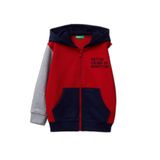 United Colors Of Benetton Erkek Çocuk Önü Logo Baskılı Fermuarlı Kapüşonlu Sweatshirt,Kırmızı-Gri 5-6