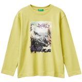 United Colors Of Benetton Erkek Çocuk Önü Ve Arkası Baskılı Bisiklet Yaka Uzun Kollu T-Shirt,Hardal 10-11 Yaş