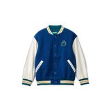 United Colors of Benetton Erkek Çocuk Saks Mavi Düğmeli Göğsü ve Arkası İşlemeli Bomber Ceket, Saks Mavi, 6-7 Yaş