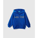 United Colors Of Benetton Erkek Çocuk Saks Mavi Logo Baskılı Kanguru Cepli Fermuarlı Kapüşonlu Sweatshirt - Gri