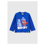 United Colors of Benetton Erkek Çocuk Saks Mavisi Spiderman Baskılı Logo Etiketli Uzun Kollu T-shirt