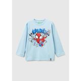 United Colors Of Benetton Erkek Çocuk Spiderman Baskılı Logo Etiketli Uzun Kollu T-Shirt,Açık Mavi 12-18 Ay