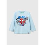 United Colors Of Benetton Erkek Çocuk Spiderman Baskılı Logo Etiketli Uzun Kollu T-Shirt,Açık Mavi 18-24 Ay