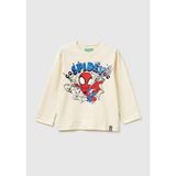 United Colors Of Benetton Erkek Çocuk Spiderman Baskılı Logo Etiketli Uzun Kollu T-Shirt,Krem 2-3 Yaş