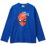 United Colors Of Benetton Erkek Çocuk Spiderman Baskılı Logolu Püskürtme Efektli Uzun Kollu T-Shirt,Saks Mavisi 11-12 Yaş