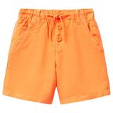 United Colors of Benetton Erkek Çocuk Turuncu Liyosel ve Keten Karışımlı Düğmeli Büzgü İpli Bermuda Şort, Turuncu, 5-6 Yaş
