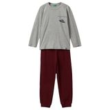 United Colors Of Benetton Erkek Çocuk Üstü Baskılı Altı Cepli Pijama Takımı,Gri Melanj 7-8 Yaş