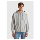 United Colors of Benetton Erkek Gri Melanj %100 Pamuk Dar Kesim Fermuarlı Kapüşonlu Sweatshirt