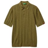 United Colors of Benetton Erkek Haki Pamuk Karışımlı Kontrastlı Düğmeli Regular Fit Polo Yaka Kazak, Haki, M