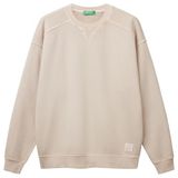 United Colors of Benetton Erkek Taş Rengi Pamuklu Logo Etiketi Detaylı Bisiklet Yaka Sweatshirt