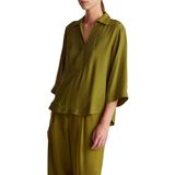 United Colors of Benetton Haki Yeşili%100 Viskoz Yarım Kol Gömlek Yaka Bluz, L, 125A5HFLDQ0C8, Haki Yeşili, Kadın