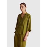 United Colors of Benetton Haki Yeşili%100 Viskoz Yarım Kol Gömlek Yaka Bluz, S, 125A5HFLDQ0C8, Haki Yeşili, Kadın