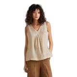 United Colors of Benetton Kadın Bej%100 Keten V Yaka Kolsuz Geniş Kesim Bluz, Bej, S