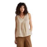 United Colors of Benetton Kadın Bej%100 Keten V Yaka Kolsuz Geniş Kesim Bluz, Bej, XS