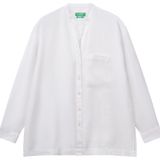 United Colors of Benetton Kadın Beyaz%100 Keten Sol Önü Cepli Oversize Mandarin Yaka Gömlek