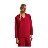 United Colors of Benetton Kadın Bordo Modal Karışımlı V Yaka Uzun Kollu Sweatshirt, Bordo, M