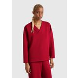 United Colors of Benetton Kadın Bordo Modal Karışımlı V Yaka Uzun Kollu Sweatshirt, Bordo, S