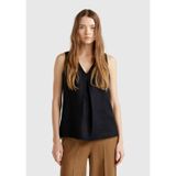United Colors of Benetton Kadın Siyah%100 Keten V Yaka Kolsuz Geniş Kesim Bluz, Siyah, XL