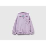 United Colors Of Benetton Kız Bebek Lila Önü Aplikeli Fermuarlı Yan Cepli Kapüşonlu Sweatshirt - Mor