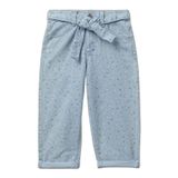 United Colors of Benetton Kız Çocuk Açık Mavi Çiçek Desenli Beli Bağlamalı Paçası Kıvrık Denim Pantolon, 225A4NZRGE02L
