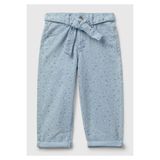United Colors of Benetton Kız Çocuk Açık Mavi Çiçek Desenli Beli Bağlamalı Paçası Kıvrık Denim Pantolon