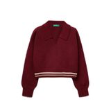 United Colors of Benetton Kız Çocuk Akrilik Polo Yaka Kazak, 7-8-yas, 225A1270Q3009, Bordo, Kız Çocuklar