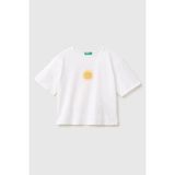 United Colors Of Benetton Kız Çocuk Beyaz Ön ve Arka Baskı Detaylı Boncuk Işlemeli Geniş Yaka T-Shirt 6-14 Yaş - 11 - 12 Yaş