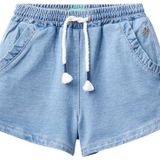 United Colors of Benetton Kız Çocuk Cebi Fırfırlı Denim Şort, Açık Denim, 4-5 Yaş