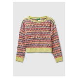 United Colors Of Benetton Kız Çocuk Çok Renkli %100 Akrilik Karışık Dikişli Crop Kazak